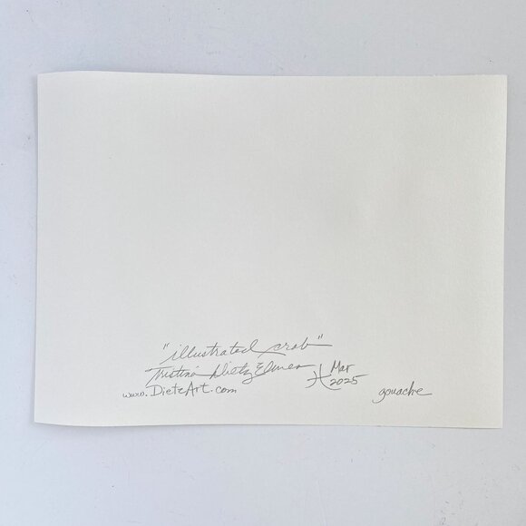 Illustrated Crab Original Gouache Painting 11x14in Mat Frame Ready Art - Picture 9 of 9